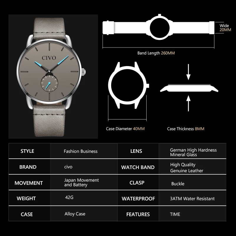 CIVO Новая модель для мужчин, повседневные водонепроницаемые кварцевые мужские наручные часы. Бренд Relogio Masculino