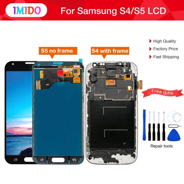 

Top LCD For Samsung Galaxy S4 i9500 i9505 i9515 i337 S5 i9600 SM-G900 G900 LCD Display Touch Screen Digitizer+Frame Replacement