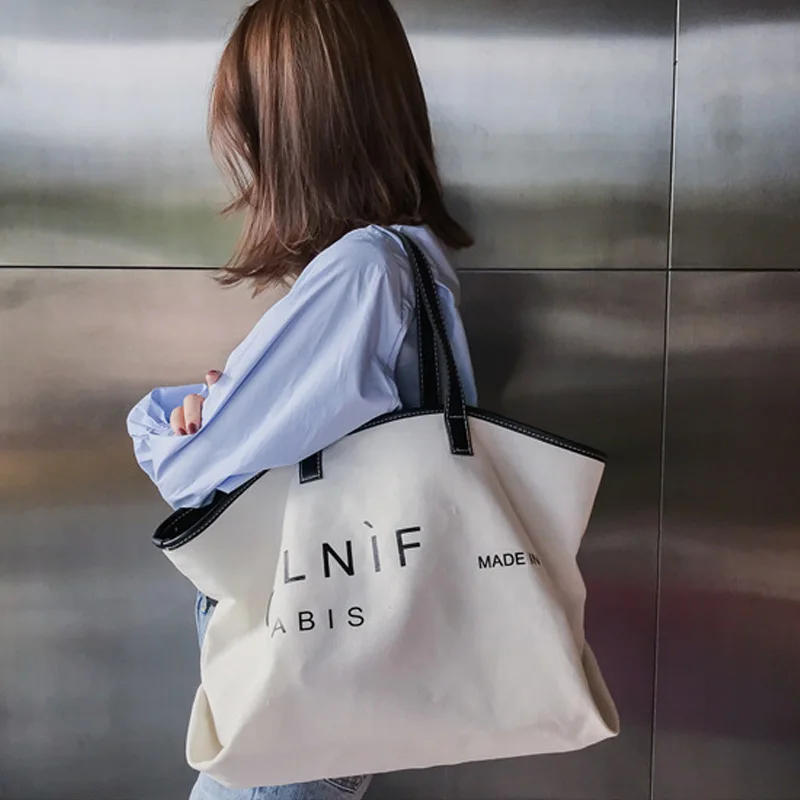 

Ruique Women Large Capacity Tote Bag Girls Canvans Simple Casual Shoulder Bag Ladies Letter Print Fashion Travel Messenger Bag