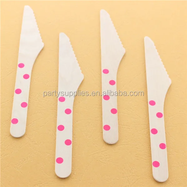Free Shipping Pink Polka Dot Wooden Cutlery Wedding Birthday Party