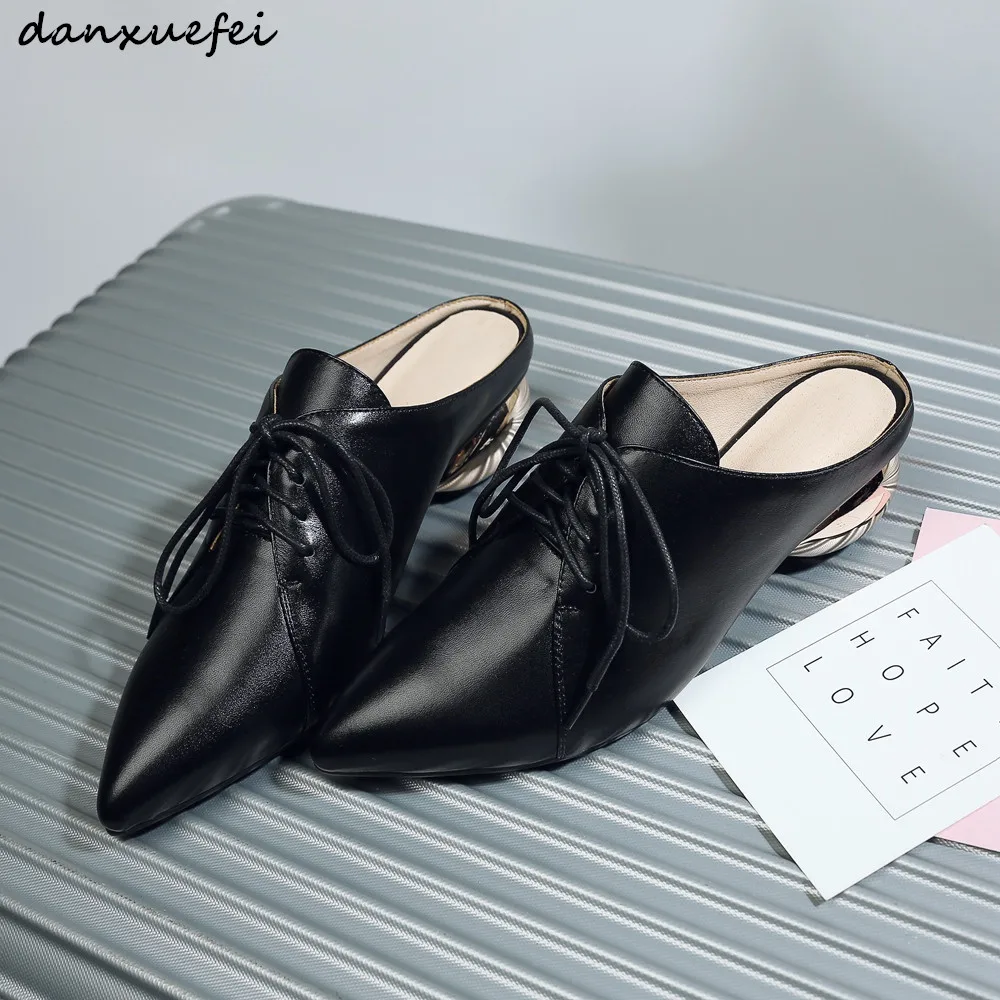 

Women's genuine leather lace-up pumps pointed toe spring new female high heels high quality female british style slides shoes