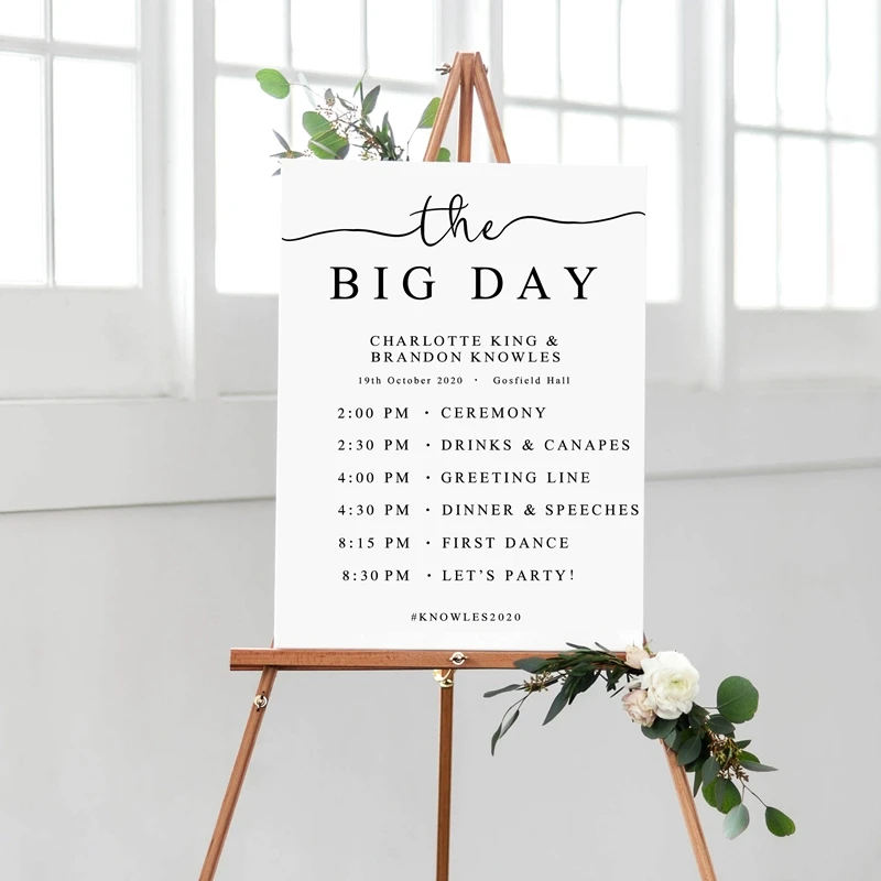 

Order of the Day Wedding Sign Personalized Poster Canvas Prints , Custom Wedding Itinerary Timeline Date and Name Painting
