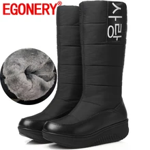 EGONERY/женские зимние сапоги до колена на меху в Корейском стиле модные теплые женские сапоги с плюшевой подкладкой на зиму и весну вечерние сапоги размера плюс 35-44 CN