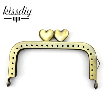 

KISSDIY 20 pcs wholesale DIY 8.5cm Antique Bronze Metal Square Purse Frame heart kiss clasp Handle for Bag Craft bag making