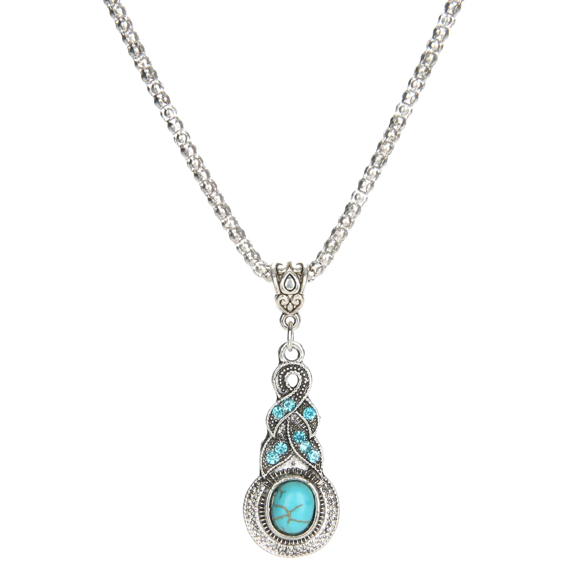 Vintage Synthetic Stone Tibetan Pendant Necklace Shellhard Trendy Link Chain Crystal Necklace For Women Fashion Jewelry Bijoux