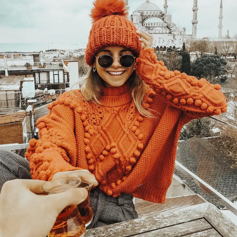 sellworld Женский пуловер Топ с отложным воротником повседневные однотонные свитера для девочек - Цвет: Оранжевый