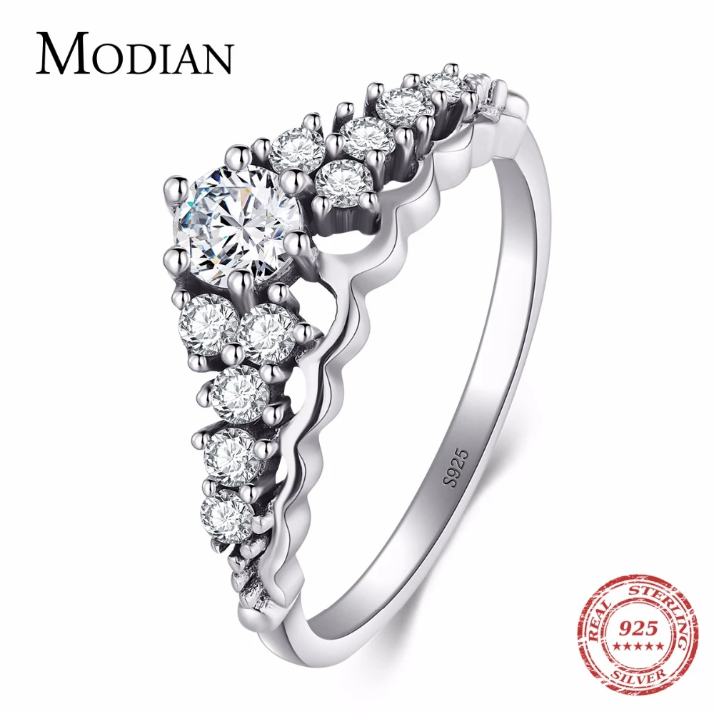 

Modian New 100% 925 Sterling Silver Crown Rings Fashion Classic Stackable Ring Vintage For Women Sparkling Instagram style