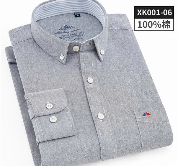 Spring Autumn Business Cotton Men Shirts Solid Color Casual Washed Oxford Textile Fashion High Quality Men 2