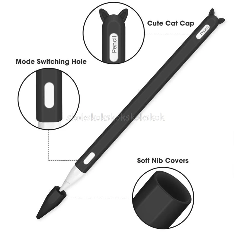 

Cute Cat Ear Anti-scroll Silicone Protective Pouch Cap Holder Nib Cover Protective case Skin for iPad Pencil 2nd A03 19 Dropship