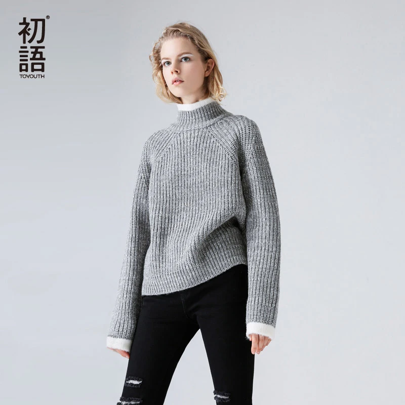 

Toyouth 2019 Autumn Winter Warm Sweaters Solid Turtleneck Sweater For Women Outwear Long Sleeve Knitted Pullover