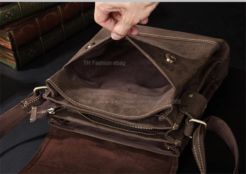 Vintage Crazy Horse Genuine Leather Men's Messenger Bag Real Leather Shoulder bags for Men Crossbody Bag for IPAD Case Fashion
