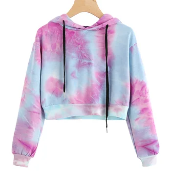 

Hoodies Multicolor Casual Women Drawstring Hooded Sweatshirt 2018 Autumn Tie Dye Long Sleeve Hoodies