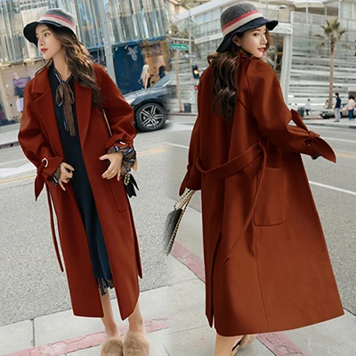 Осень Зима Новая женская куртка большого размера кашемировое пальто кардиган пальто рубашка кнопка верблюжий Досуг двустороннее Женское пальто - Цвет: brick red