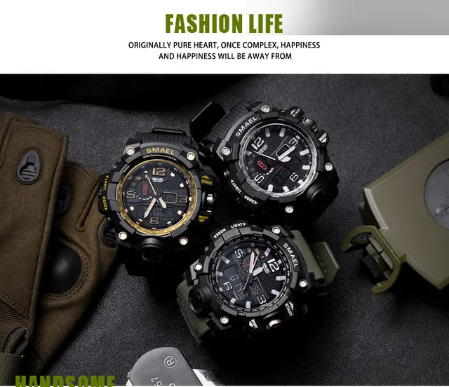 Men Military Watch 50m Waterproof Wristwatch LED Quartz Clock Sport Watch Male relogios masculino 1545 Sport S Shock Watch Men -