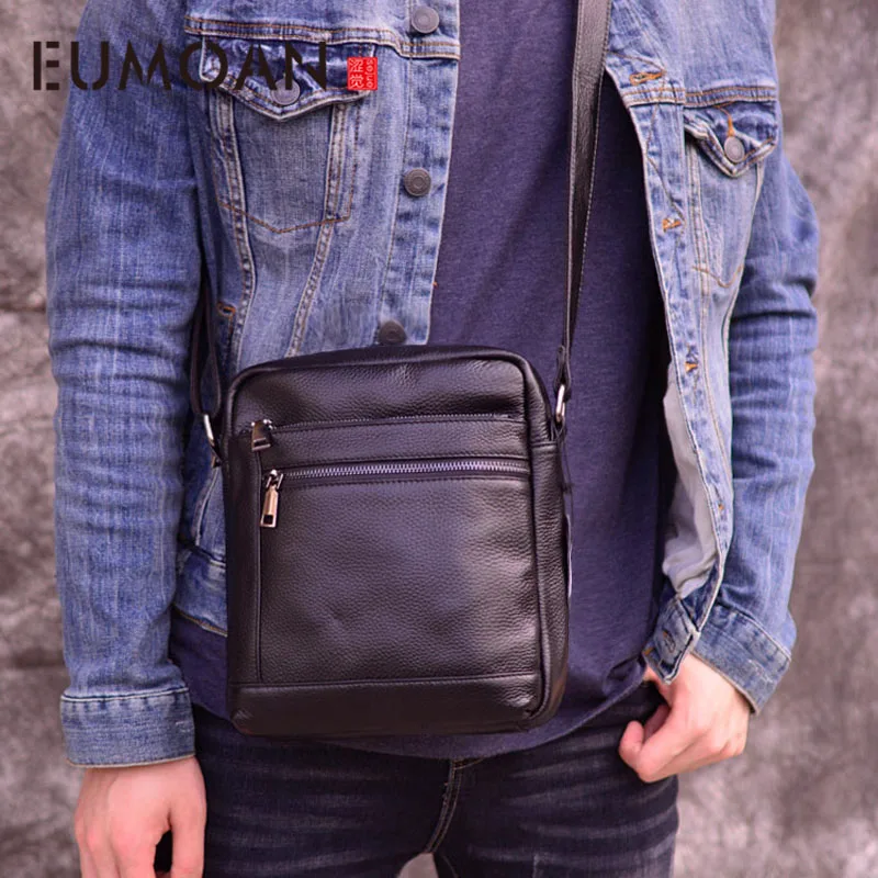 

EUMOAN Fashion leather men's shoulder Messenger bag business casual men's bag first layer leather men's bag large capacity