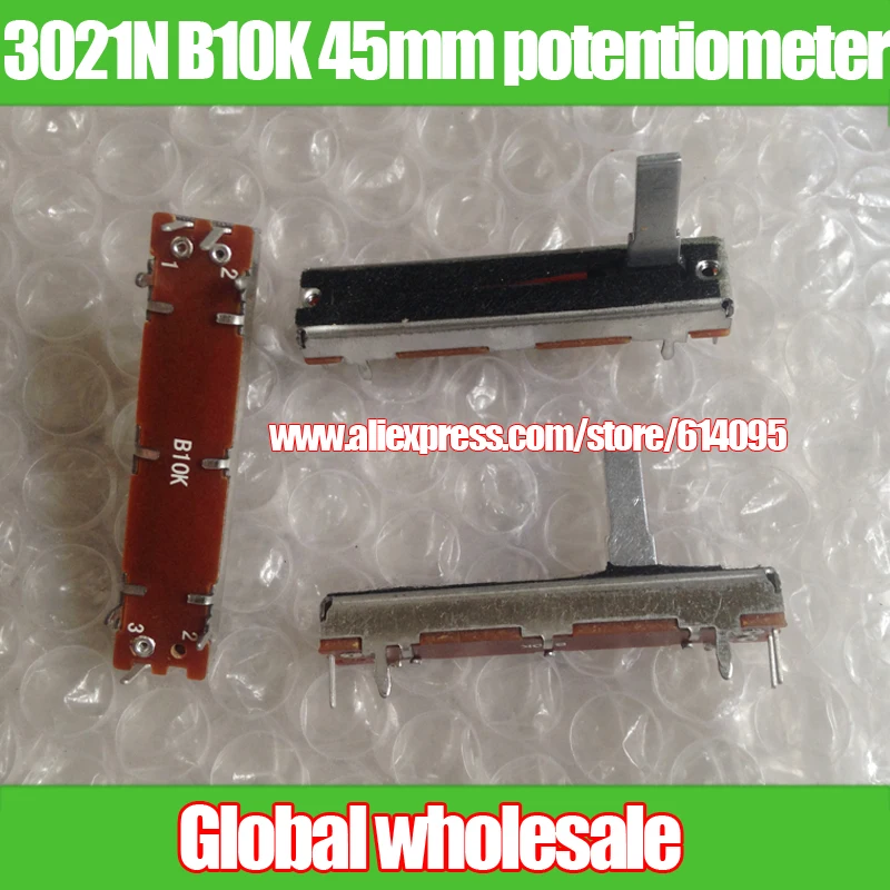 

10pcs 3021N B10K 45mm 4.5cm Slide sliding potentiometer / dimmer lights mixer fader mono potentiometer