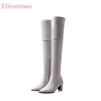 

Hot Brand New Winter Fashion Yellow Black Women Thigh High Slouch Boots High Heels Lady Shoes AN833 Plus Big Size 10 32 45 48