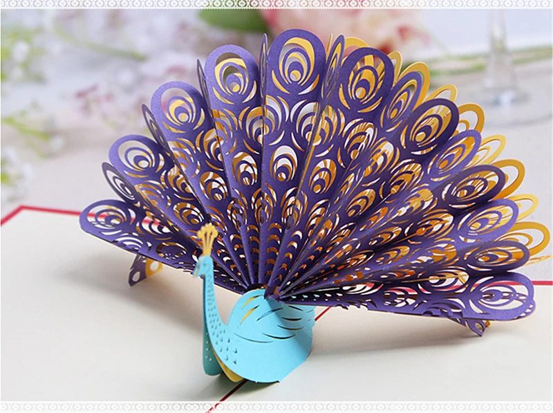 New 2018 Popup Greeting Cards Creative 3D Peacock Invitation Popup Card Popup Gift Card Handmade Po - 32901623225