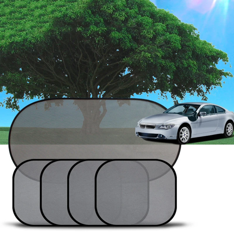

5PCS Black Pinstripe Mesh Sun Visor Set Window Screen Sunshade Car UV Protection