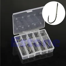 New 50Pcs 10 Size Assorted Silver Black Fishing Sharpened Hook Tackle Lure Bait