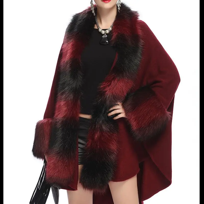 Mi Col Femmes Mode 2018 Renard Nouveau Automne Veste De Survêtement khaki Faux Fourrure Black long Casual Hiver red Tricots Style Taille Nzyd962 Manteau CxedrBo