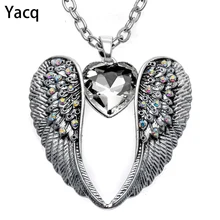 YACQ Крыло ангела-хранителя сердце Цепочки и ожерелья античное серебро Цвет Для женщин и девочек Байкерская Bling Ювелирные изделия из кристаллов подарки дропшиппинг NC06
