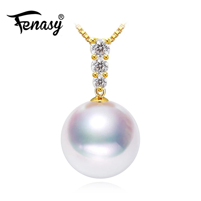 

FENASY 18K Gold Pendant 8-9mm Round Freshwater Pearl Jewelry Necklaces & Pendants Bohemian Pendants Send S925 Silver Necklaces