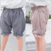 Летние шорты для маленьких девочек клетчатые хлопковые милые свободные штаны в клетку Повседневная модная домашняя одежда для девочек