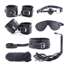 7 Pcs Bondage Set Cotton BDSM Restraint Sex Handcuffs for Couple Handcuffs Whip Rope Blindfold Sex Toys for Adult Slave Game