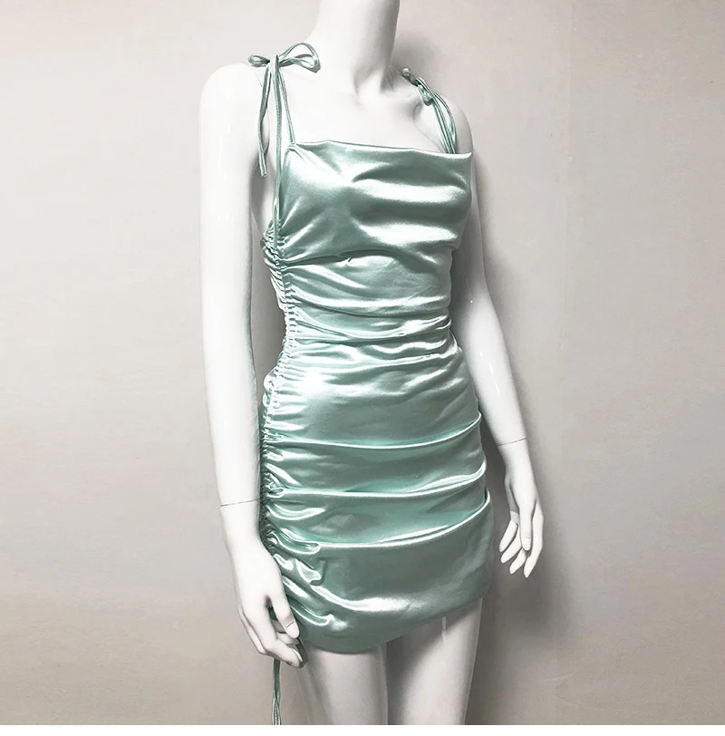 Colysmo женское платье летнее глянцевое эластичное облегающее платье Элегантное винтажное Плиссированное Мини Вечерние платья Сексуальное розовое платье с открытой спиной