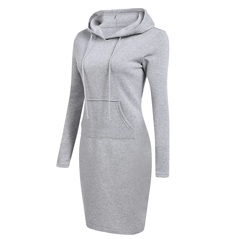 

2019 Fashion Hooded Drawstring Fleeces Women Dresses Autumn Winter Warm Dress Women Vestidos Hoodies Sweatshirt Dress