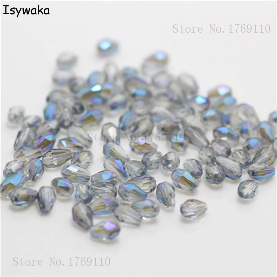

Isywaka 100pcs Clear Blue Color Faceted Teardrop Beads Austria Crystal Beads Glass Beads Loose Spacer Bead for DIY 3x5mm