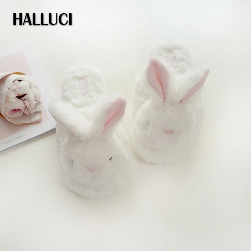 

HALLUCI Winter Delicate stereoscopic rabbit home slippers women shoes cute Plush indoor shoes woman pantufa slides halloween