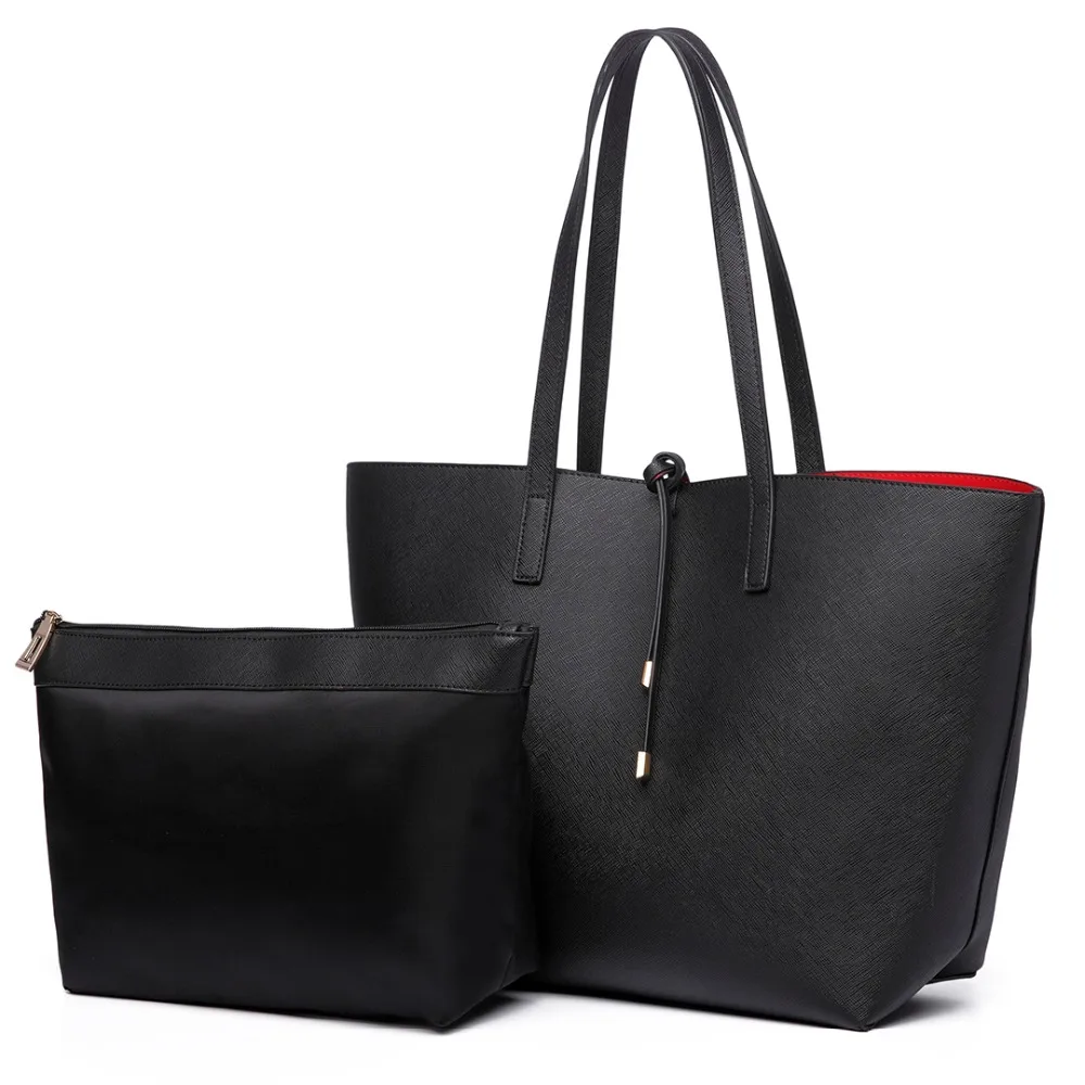 Miss Lulu Women Reversible Tote Bag Faux Leather Shoulder Handbag Large Shopper Set Two In One ...
