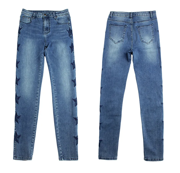 CamKemsey, S-3XL размера плюс, с вышивкой в виде звезд, с высокой талией, джинсы для женщин, стрейчевые, обтягивающие джинсы для женщин, узкие джинсы, Капри
