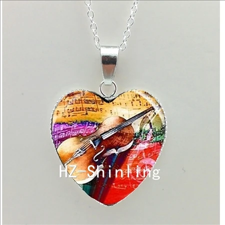 Новая Винтажная скрипка Сердце ожерелье Музыкальные инструменты подвеска саксофон сердце ювелирные изделия в форме сердца ожерелье HZ3 - Окраска металла: 4