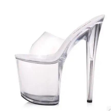 

Summer sexy women super high platform clear transparent high heel sandals Ladies super high thin heel slippers Party shoes