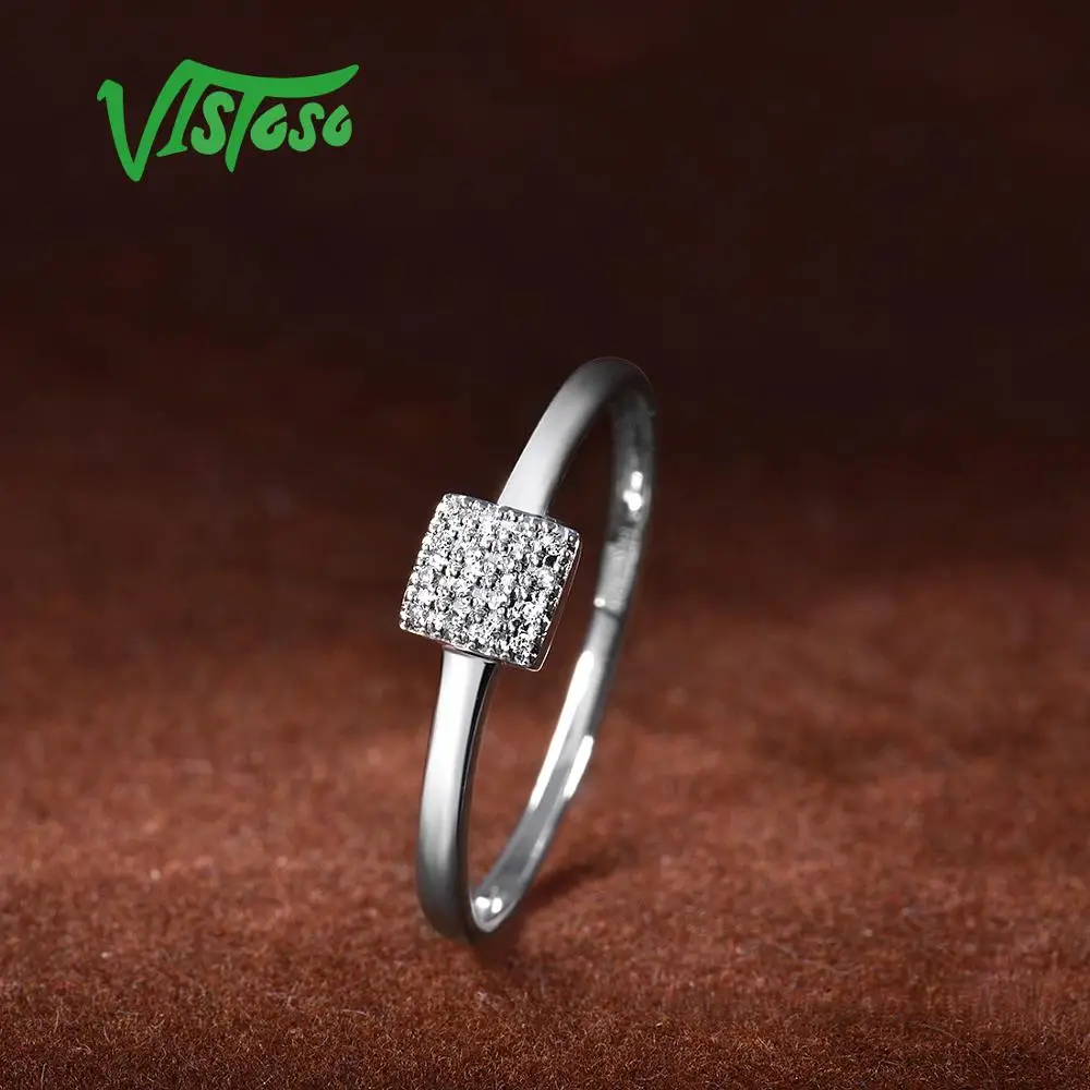 VISTOSO Pure 14K 585 розовое Белое золото сверкающий бриллиант тонкое квадратное кольцо для женщин юбилейное обручальное модное ювелирное изделие