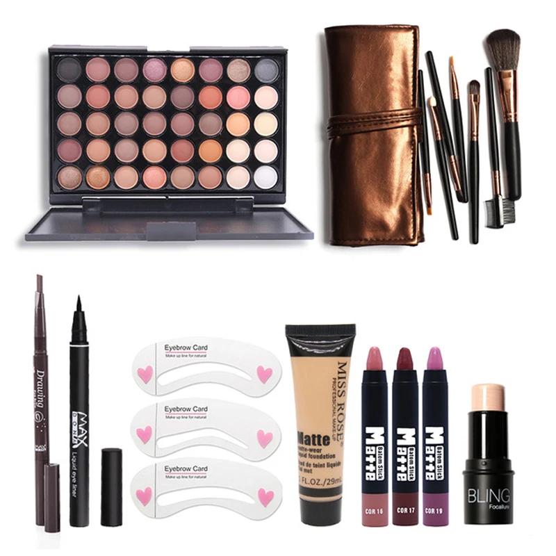 Koop Makup Tool Kit 8 STKS Cosmetica Oogschaduw Matte Lipstick Met Foundation Eyeliner Brush Set
