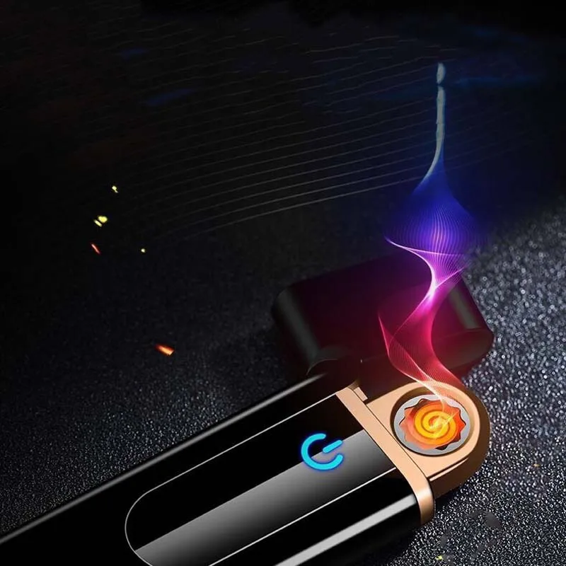 Креативная ветрозащитная электронная USB Зажигалка для сигарет с сенсорным экраном и отпечатком пальца, Оригинальная зажигалка, подарок, модная