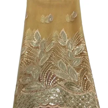 

High Quality Mesh Nigerian Lace Fabrics 2019 Tulle Embroidered African Lace Fabric Guipure French Net Lace Fabric yellow(YD-4-19