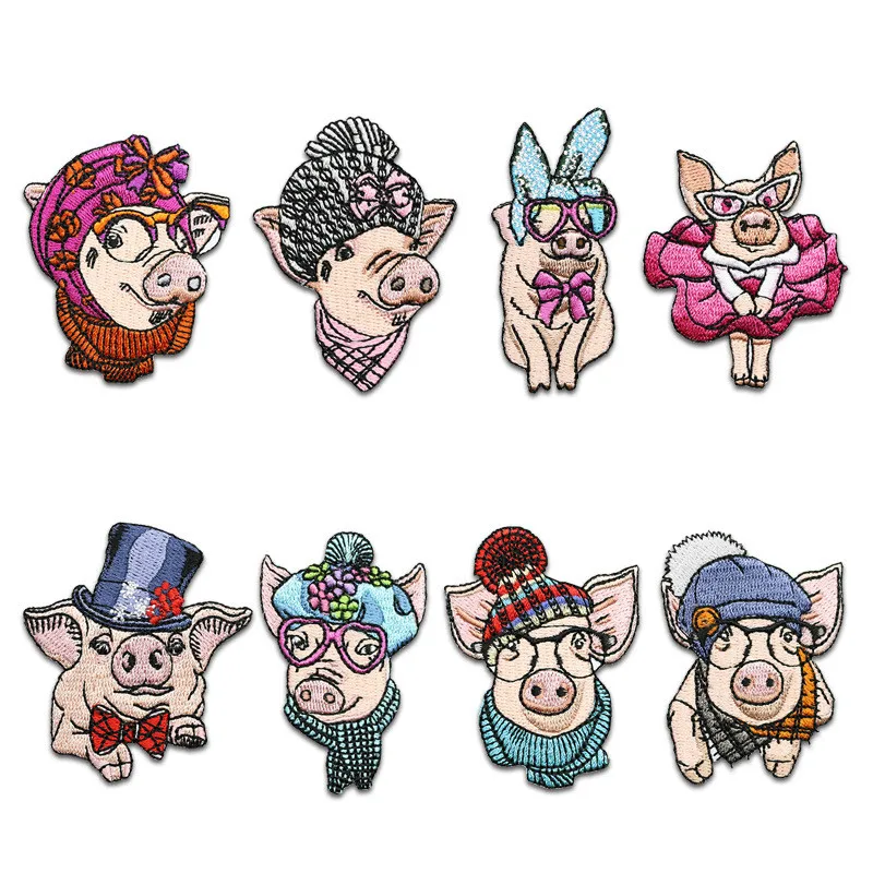 

Cartoon Animal Pig Decorative Embroidery Applique Anime Iron on Patches Set Applications for Clothes Badges Kid's T-shirt Shoes