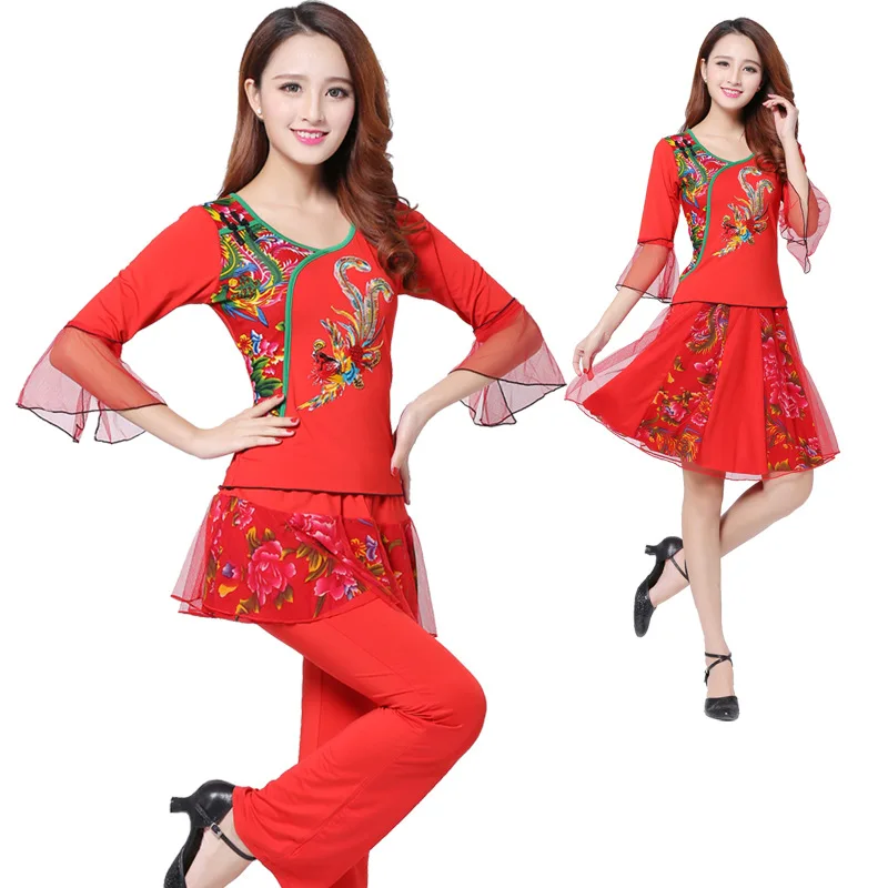 AMX24 Square dancing clothing phoenix printed outfit women national