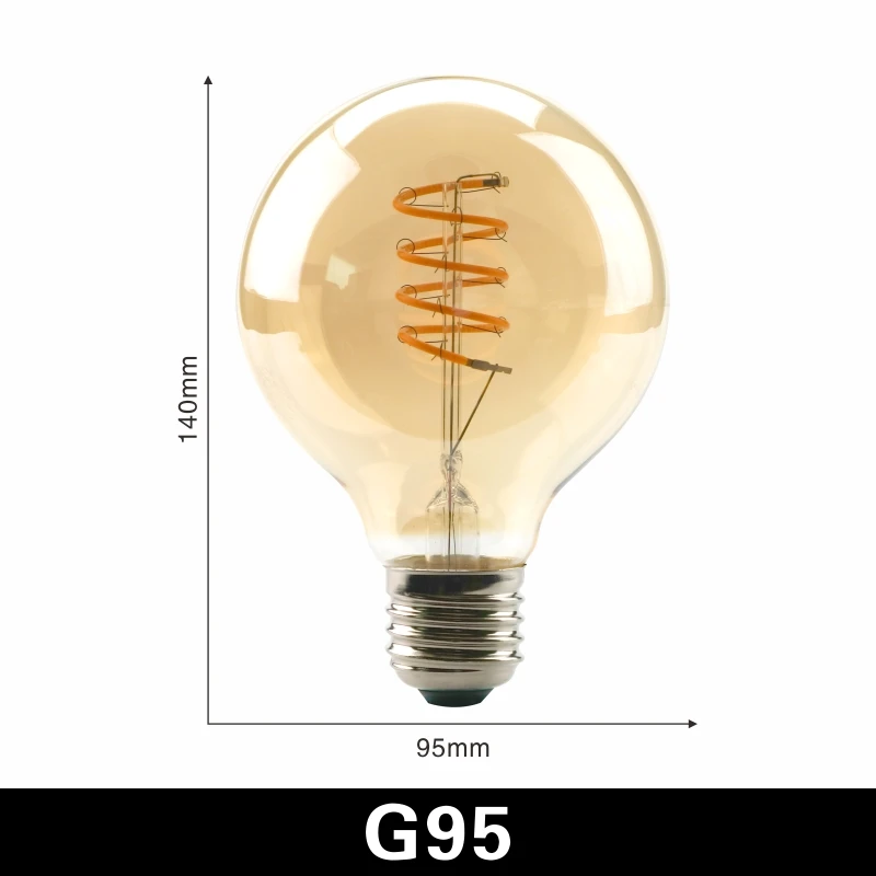 Светодиодный светильник накаливания C35 T45 ST64 G80 G95 G125, спиральный светильник 4 Вт 2200 к, Ретро Винтажные лампы, декоративный светильник, лампа Эдисона с регулируемой яркостью - Испускаемый цвет: G95