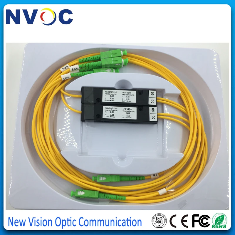 

50/50,SM,SW,550nm,2.0mm,1M,ABS Pacakge:90*20*10mm,SC/APC,1*2 Single Window Fiber FBT Optic Splitter/Coupler