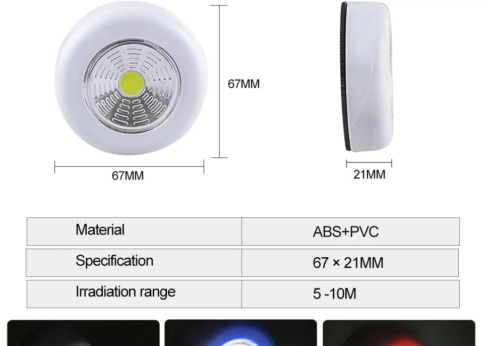 Press Switch Wireless LED Under Cabinet Light Sticker for Wardrobe Kitchen Closet Wall Stair Light Battery Powered (9)