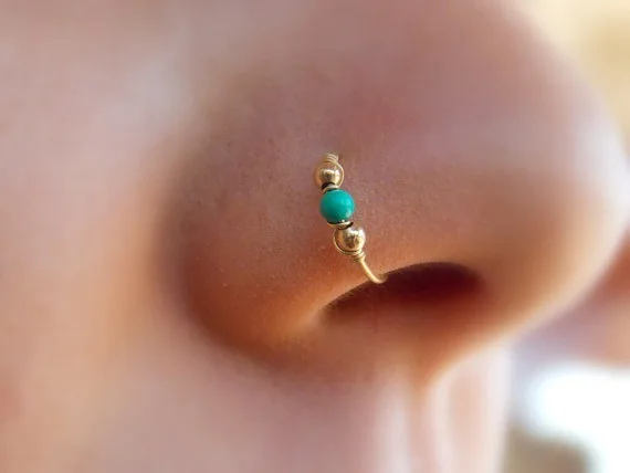 

Natural green stone Winding Nose ring Nose stud Ear bone nail lip nail body piercing nipple ring