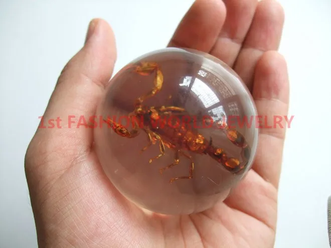 Real Yellow Scorpion in Clear Resin Ball Marble,Insect Specimen