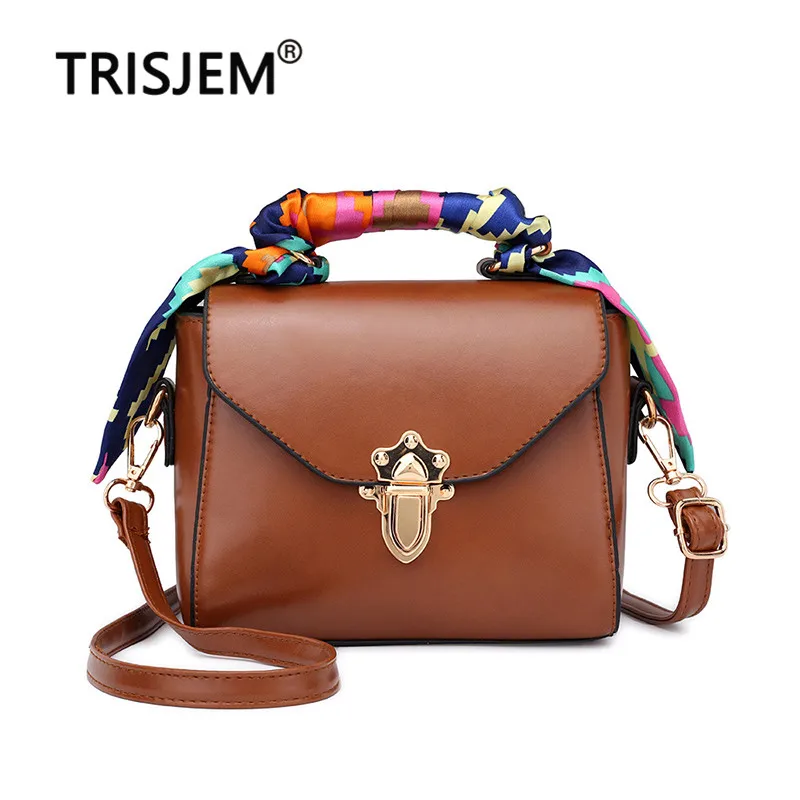 

2019 Vintage Women's Crossbody Bag with Scarf Brown Sac A Main Ladies Shoulder Bag Small Lock Female Messenger Bag Bolso Mujer