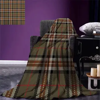 

Checkered Throw Blanket Scottish Style Tartan Geometrical Striped Pattern Cultural Folk Elements Adults Blanket